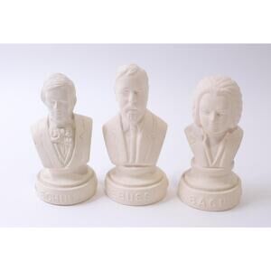 Composer White Busts, Plastic Set of 3, Statues, Schumann, Debussy, Bach, Music,